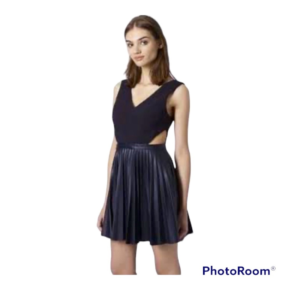 Topshop Black Vegan Faux Leather Cutout Pleated Mini Little  Cocktail Dr…